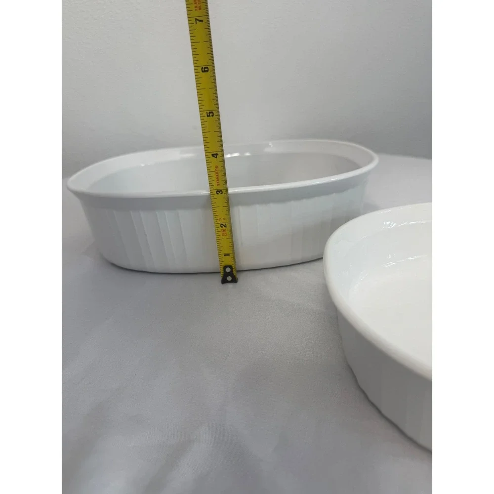 CorningWare French White Oval Casserole Baking Dish Set of 2 Fluted Stoneware